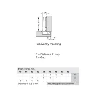 Concealed Cup Hinge Metalla 310 Clip 110° full overlay, push, 48/6, nickel