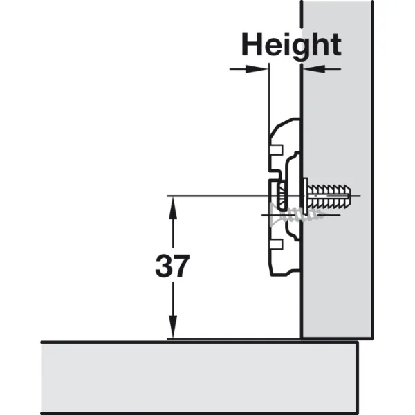 Cruciform mounting plate, Häfele Metalla A, with slide-on system, for screw fixing