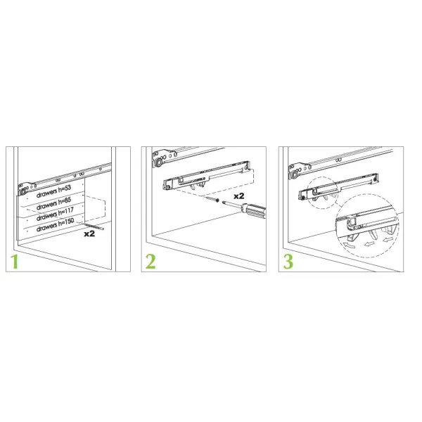 Mechanism for soft closing drawers METALBOX