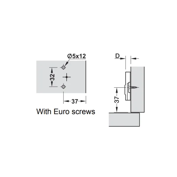 Plokštelė Clip H0mm, lankstui Metalla 110, su eurovaržtais, nikelis