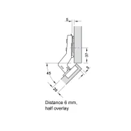 Concealed Cup Hinge Metalla 310 Clip 45° corner application, soft-close, 48/6, nickel