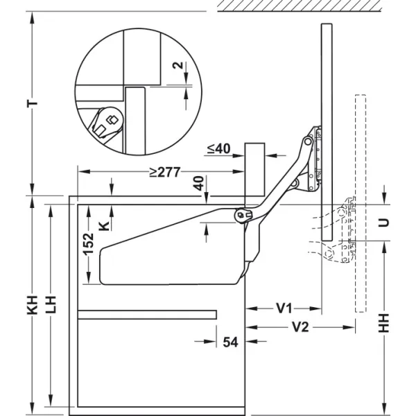 Mechanizmas FREE UP Q1 H380-500mm, 2-3,8kg pilkas