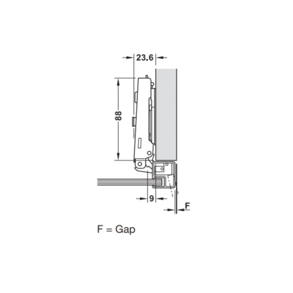 Concealed Hinge Metalla 310 Clip 110° for aluminium frame, full overlay, soft-close, 28/6.9, nickel
