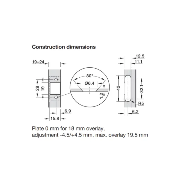 Concealed Cup Hinge Metalla 310 Clip 110° for aluminium frame, inset, soft-close, 28/6.9, black