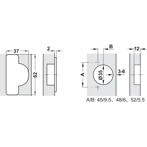 Concealed hinge, Häfele Metalla SM Combi, 110°, half overlay mounting/twin mounting