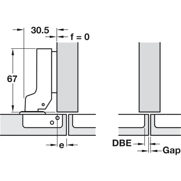 Concealed hinge, Häfele Metalla SM Combi, 110°, half overlay mounting/twin mounting