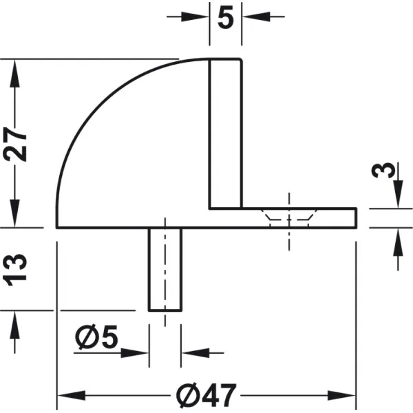 Atramėlė durims grindinė Ø45mm, H26mm, poliruotas žalvaris E
