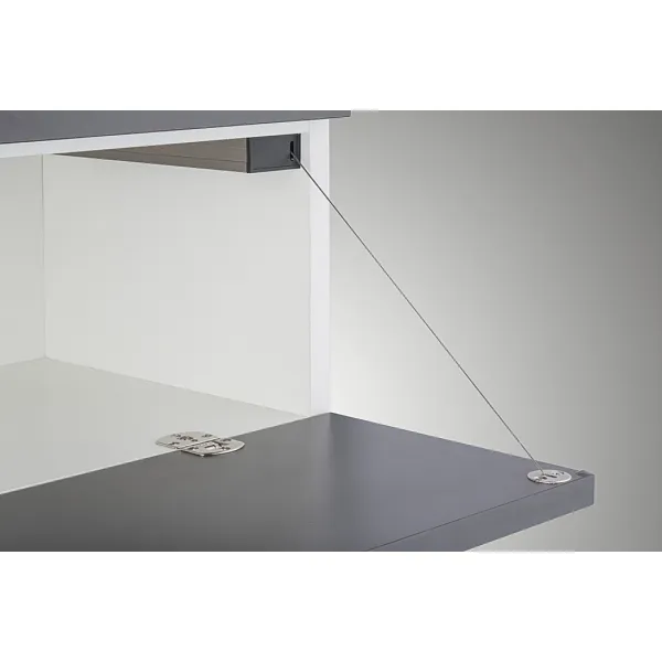 Flap stay, with pull cable, for flaps made from wood and with aluminium frame, with adjustable braki