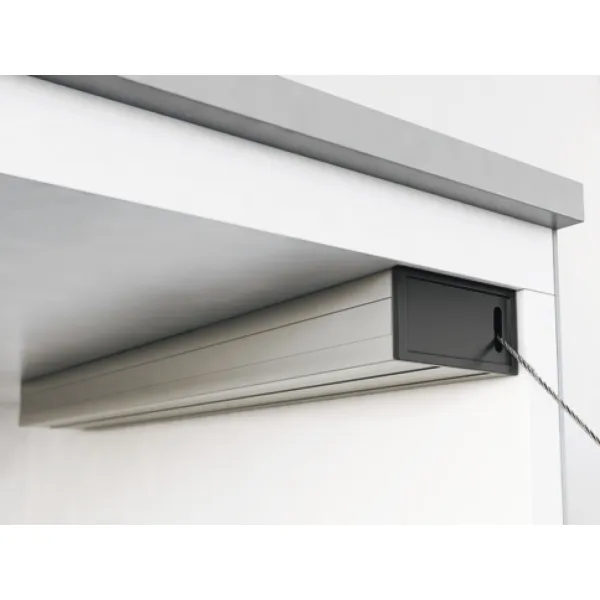 Flap stay, with pull cable, for flaps made from wood and with aluminium frame, with adjustable braki