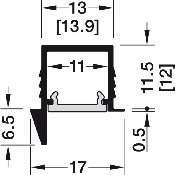 Profile for recess mounting, Häfele Loox5 profile 1105 for 8mm LED strip lights