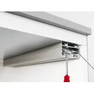 Flap stay, with pull cable, for flaps made from wood and with aluminium frame, with adjustable braki