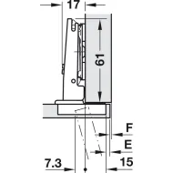 Concealed hinge, Duomatic 105°, for thin wooden doors from 10mm and above, full overlay mounting