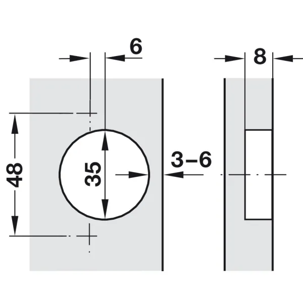 Concealed hinge, Duomatic 105°, for thin wooden doors from 10mm and above, full overlay mounting