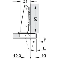 Concealed hinge, Duomatic 105°, for thin wooden doors from 10mm and above, full overlay/half overlay mounting