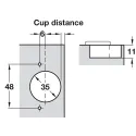 Concealed hinge, Duomatic 105°, for thin wooden doors from 10mm and above, full overlay/half overlay mounting