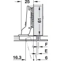 Concealed hinge, Häfele Duomatic 105°, for thin wooden doors from 10mm and above, half overlay mounting