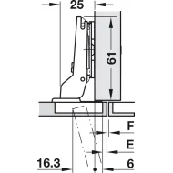 Concealed hinge, Häfele Duomatic 105°, for thin wooden doors from 10mm and above, half overlay mounting