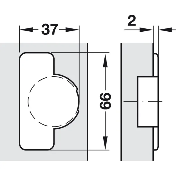 Concealed hinge, Häfele Duomatic 105°, for thin wooden doors from 10mm and above, half overlay mounting