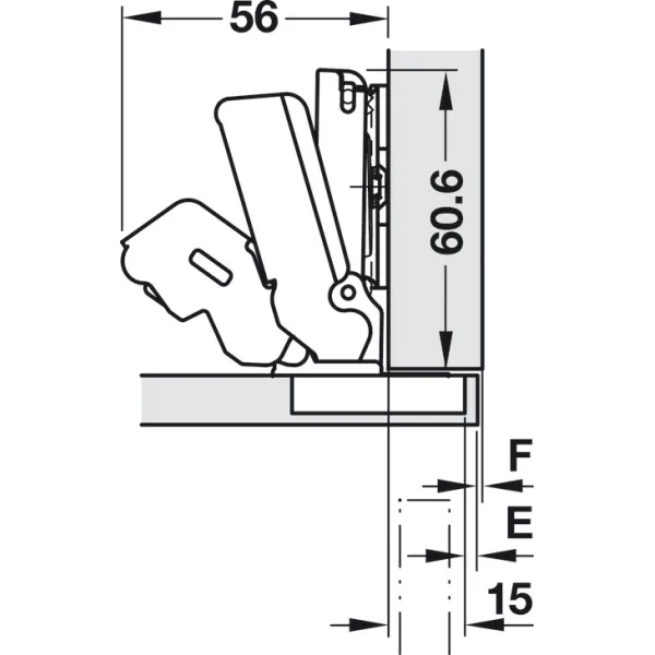 Concealed hinge, Duomatic 155°, full overlay mounting