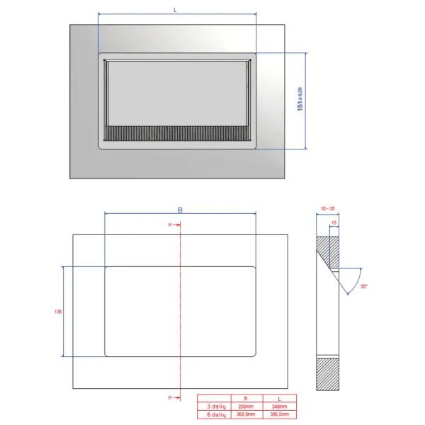 CONI mounting frame 6-way black, RAL9005