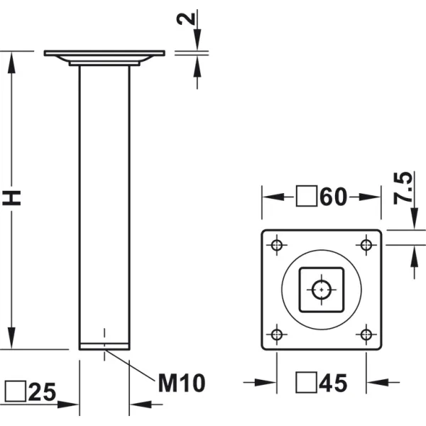 Furniture foot, without height adjustment, with plate