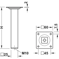 Furniture foot, without height adjustment, with plate