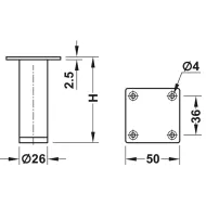 Furniture foot, without height adjustment, with plate