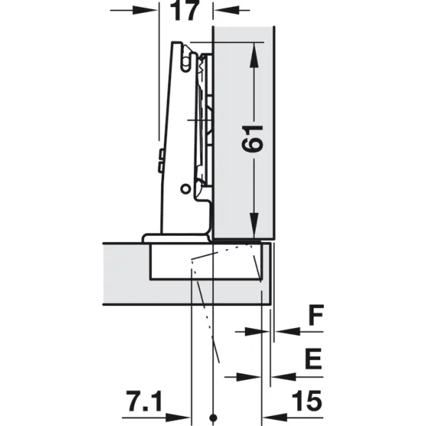 Concealed hinge, Häfele Duomatic Push 110°, full overlay mounting