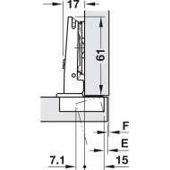 Concealed hinge, Häfele Duomatic Push 110°, full overlay mounting