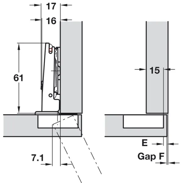 Concealed hinge, Häfele Duomatic Push 110°, full overlay mounting