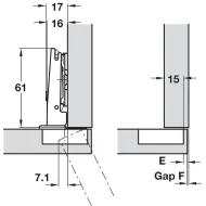 Concealed hinge, Häfele Duomatic Push 110°, full overlay mounting