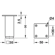 Furniture foot, without height adjustment, with plate