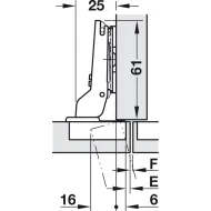 Concealed hinge, Häfele Duomatic Push 110°, half overlay mounting/twin mounting