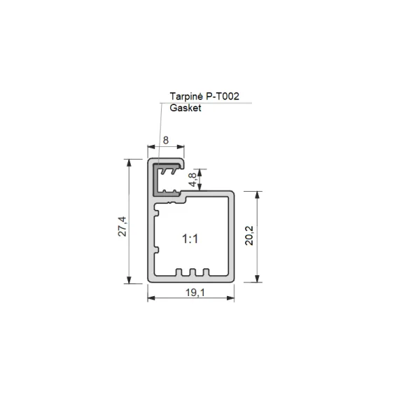 Frame profile 22, L3500mm, aluminium anodized, black