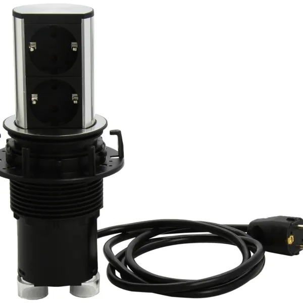 Rozečių blokas ELEVATOR 1xCEE7/3, su dvigubu USB krovikliu, juodas, laidas L2000mm