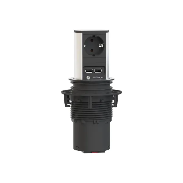 Rozečių blokas ELEVATOR 1xCEE7/3, su dvigubu USB krovikliu, nerūdijantis plienas, laidas L2000mm