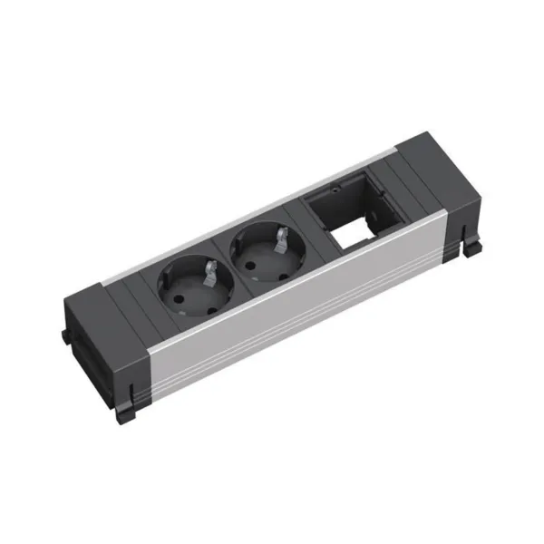 Rozečių blokas POWER FRAME 2xCEE7/3, 1 tuščias modulis, plastikinis, juodas, laidas L200mm, GST18