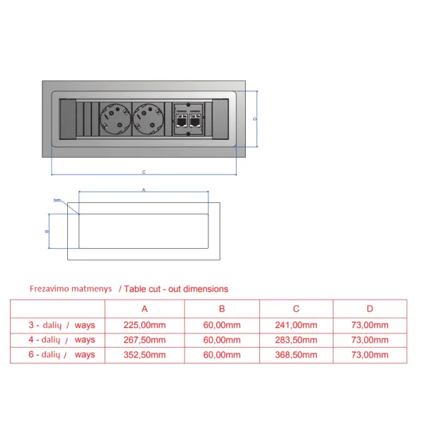 Rozečių blokas POWER FRAME 2xCEE7/3, 1 tuščias modulis, plastikinis, juodas, laidas L200mm, GST18