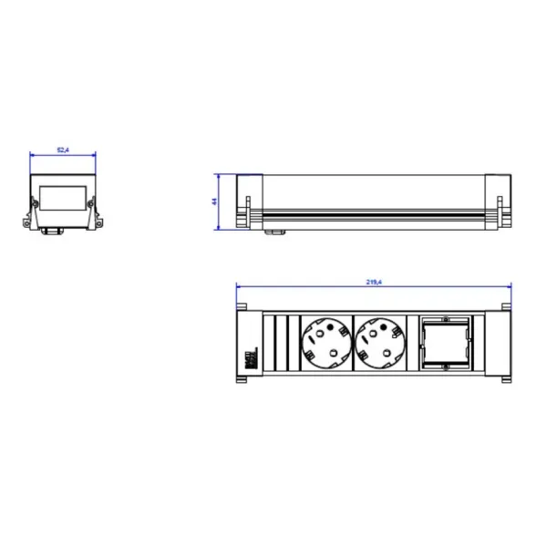 Rozečių blokas POWER FRAME 2xCEE7/3, dvigubas USB kroviklis, aliuminis, laidas L200mm, GST18