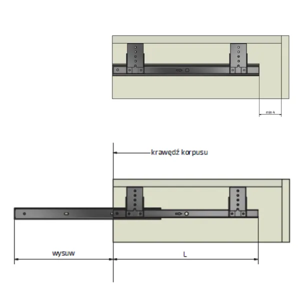 Ball bearing slides for keyboard L350mm zinc