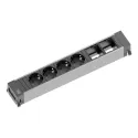 Rozečių blokas POWER FRAME 4xCEE7/3, 2 tušti moduliai, aliuminis, laidas L200mm, GST18