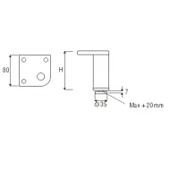 Kojelė aliuminė reguliuojama Ø40mm, H60mm,