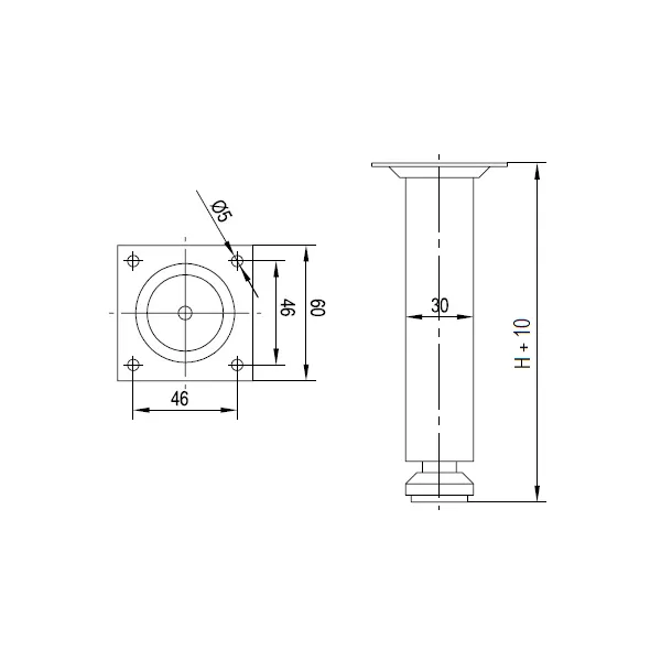 Furniture foot, metal H100mm chrome