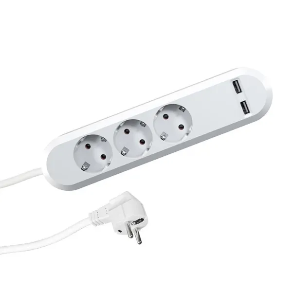 Rozečių blokas SMART 3xCEE7/3, dvigubas USB kroviklis, baltas, laidas L1500