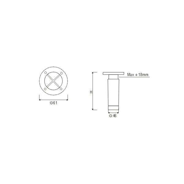 Furniture foot, aluminum, adjustable, Ø40mm H100mm