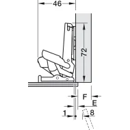 Concealed hinge Universal, 110°, full overlay mounting, with automatic opening mechanism Push, for glass and mirror doors, nickel