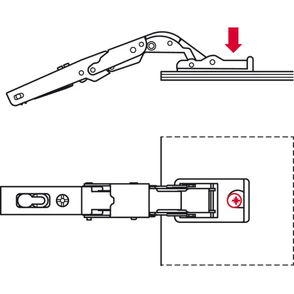 Concealed hinge Universal, 110°, full overlay mounting, with automatic opening mechanism Push, for glass and mirror doors, nickel