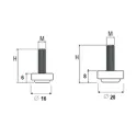 Adjustment feet with fixed stem and knurled Ø16mm flat base, M6x21mm, H27mm, beech