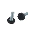 Adjustment feet with fixed stem and knurled Ø20mm flat base, M8x18mm, H26mm, grey