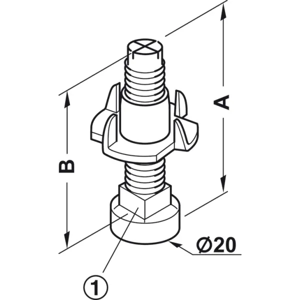 Atrama reguliuojama M8 H52mm, Ø20mm, su įvore